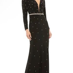 Mac Duggal Black Long Sleeve Gown with Rhinestone Details